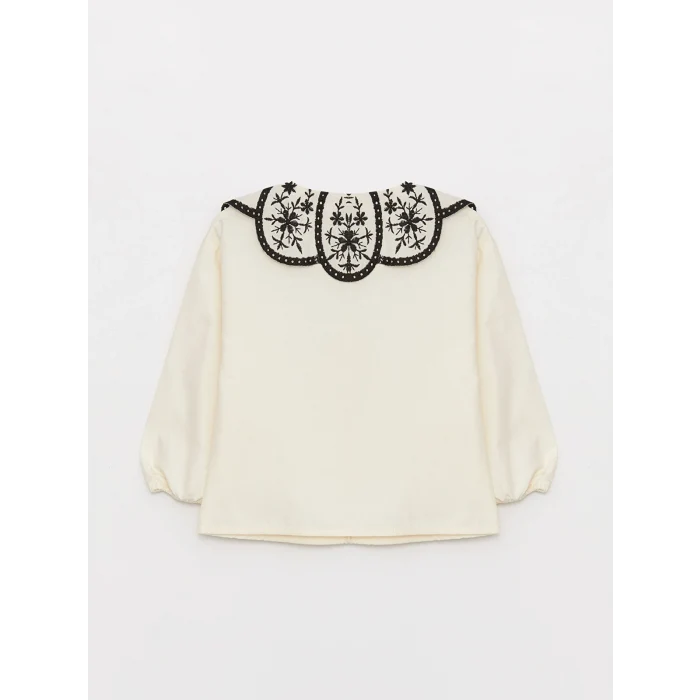 LCW baby Ekru Bebe Yaka Uzun Kollu Nakış Detaylı Kız Bebek Gömlek