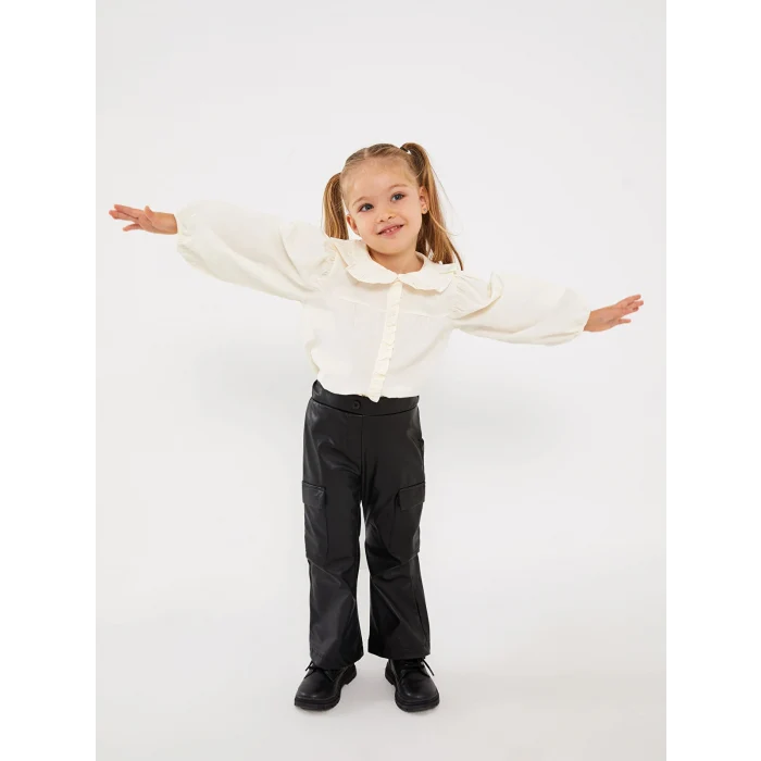 LCW baby Ekru Bebe Yaka Basic Kız Bebek Gömlek
