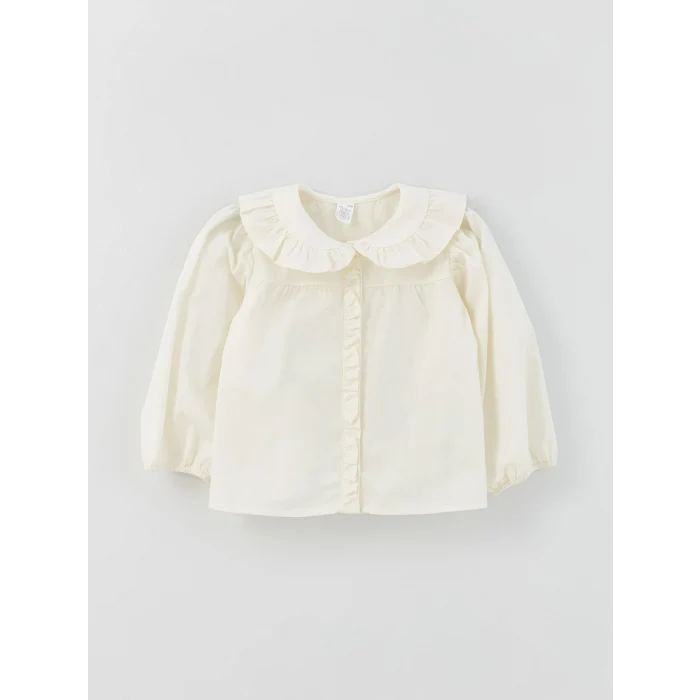 LCW baby Ekru Bebe Yaka Basic Kız Bebek Gömlek