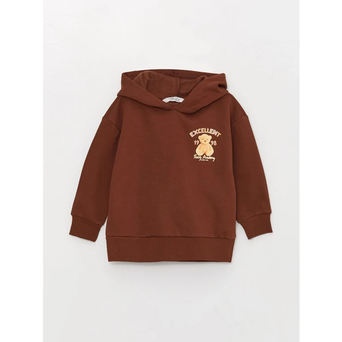 LCW Kids Kahverengi Baskılı Uzun Kollu Kız Çocuk Hoodie