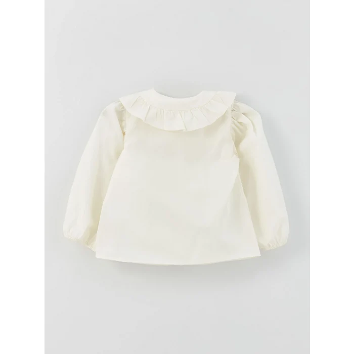 LCW baby Ekru Bebe Yaka Basic Kız Bebek Gömlek
