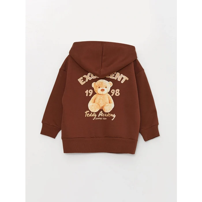 LCW Kids Kahverengi Baskılı Uzun Kollu Kız Çocuk Hoodie