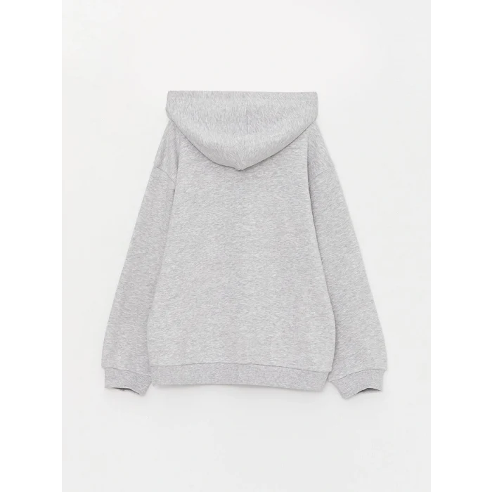 LCW Kids Gri Baskılı Uzun Kollu Kız Çocuk Hoodie
