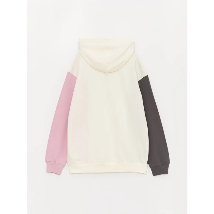 LCW Kids Ekru Baskılı Uzun Kollu Kız Çocuk Hoodie