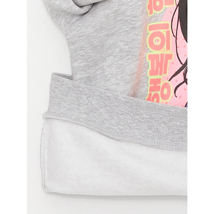 LCW Kids Gri Baskılı Uzun Kollu Kız Çocuk Hoodie