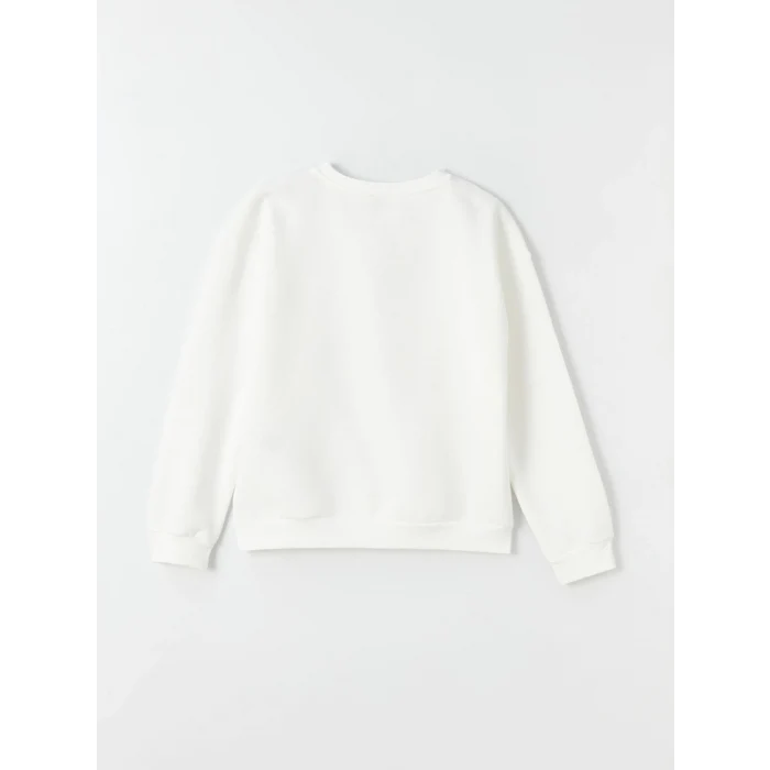 LCW Kids Ekru Bisiklet Yaka K-Pop Baskılı Uzun Kollu Kız Çocuk Sweatshirt