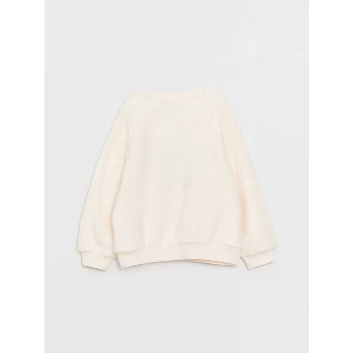 LCW Kids Pembe Bisiklet Yaka Ayı Teddy Nakışlı Kız Çocuk Sweatshirt