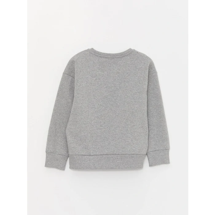 LCW Kids Gri Bisiklet Yaka Baskılı Uzun Kollu Kız Çocuk Sweatshirt