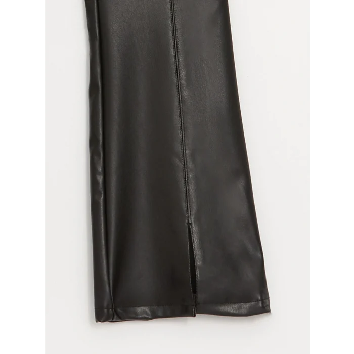 LCW Kids Siyah İspanyol Paça Deri Görünümlü Kız Çocuk Pantolon