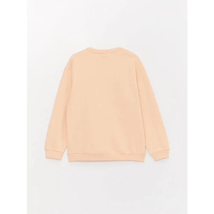 LCW Kids Pembe Bisiklet Yaka Baskılı Uzun Kollu Kız Çocuk Sweatshirt