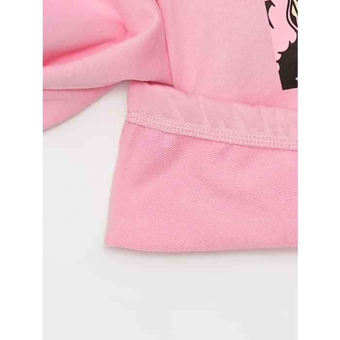 LCW Kids Pembe Bisiklet Yaka Baskılı Uzun Kollu Kız Çocuk Sweatshirt