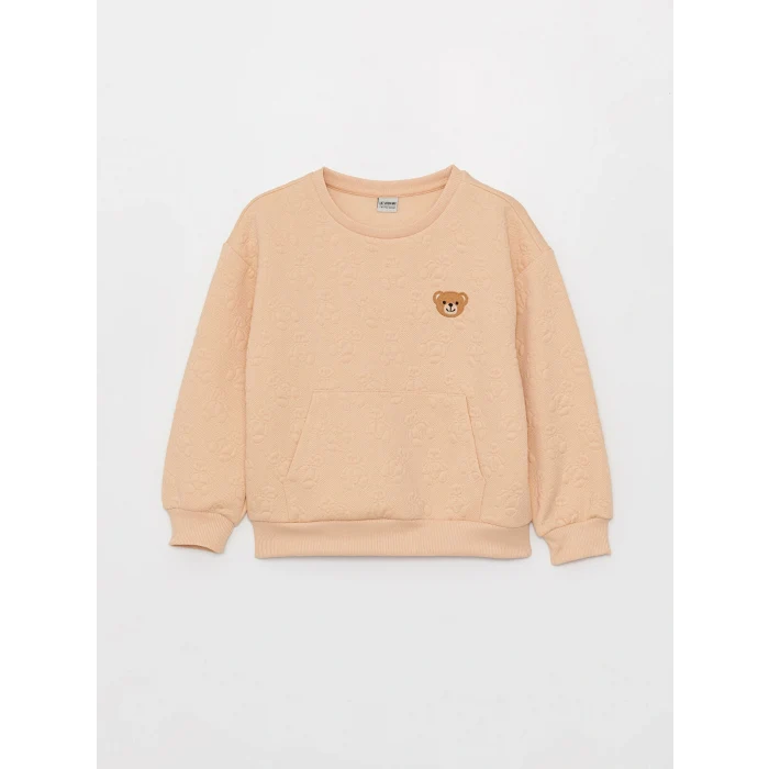 LCW Kids Pembe Bisiklet Yaka Nakışlı Uzun Kollu Kız Çocuk Sweatshirt
