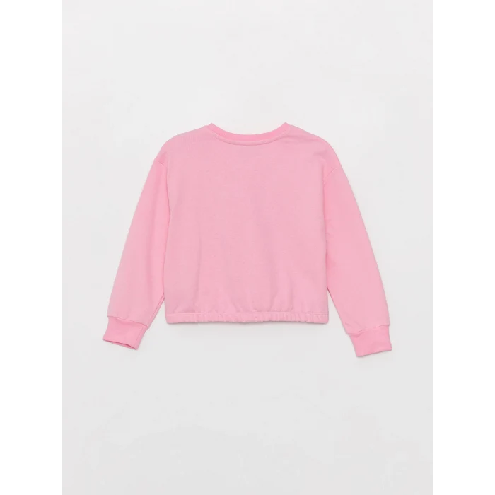 LCW Kids Pembe Bisiklet Yaka Baskılı Uzun Kollu Kız Çocuk Sweatshirt