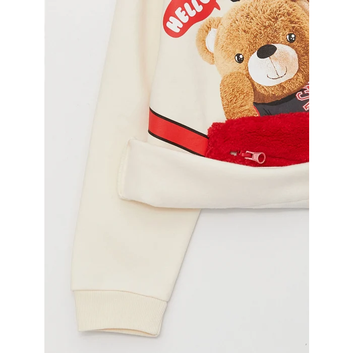 LCW Kids Pembe Bisiklet Yaka Baskılı Uzun Kollu Kız Çocuk Sweatshirt