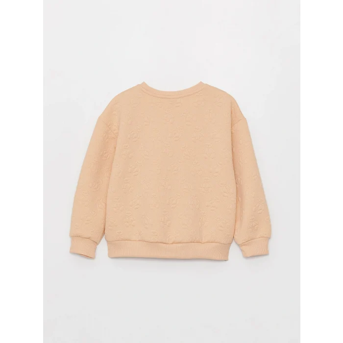 LCW Kids Pembe Bisiklet Yaka Nakışlı Uzun Kollu Kız Çocuk Sweatshirt