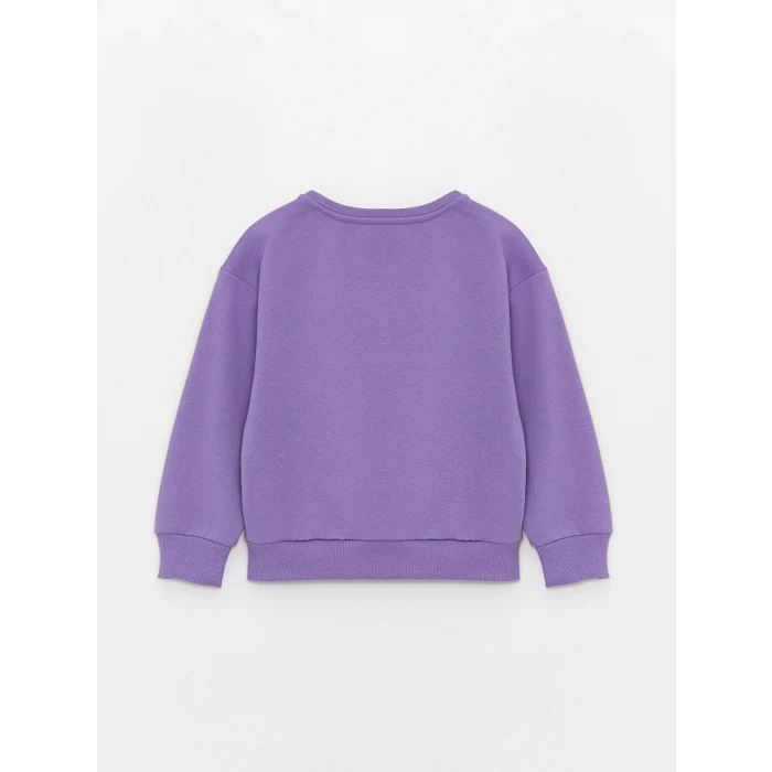 LCW Kids Mor Bisiklet Yaka Baskılı Uzun Kollu Kız Çocuk Sweatshirt