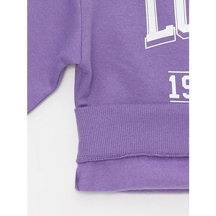 LCW Kids Mor Bisiklet Yaka Baskılı Uzun Kollu Kız Çocuk Sweatshirt