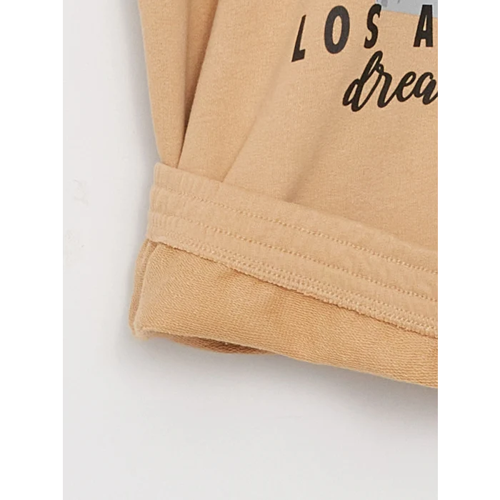 LCW Kids Bej Kapüşonlu Baskılı Uzun Kollu Kız Çocuk Sweatshirt