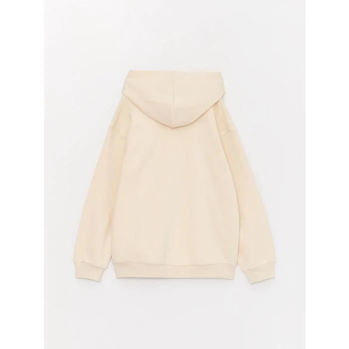 LCW Kids Bej Baskılı Uzun Kollu Kız Çocuk Hoodie