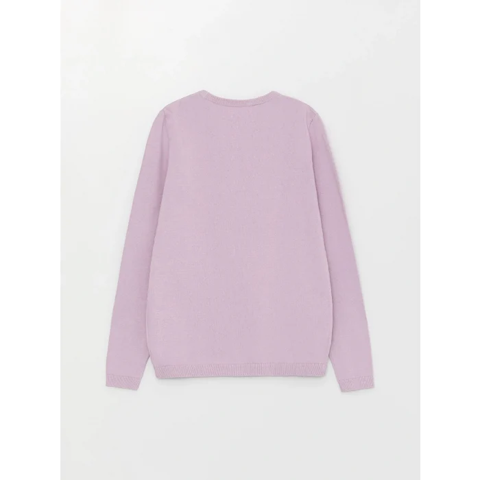 LCW Kids Lila Bisiklet Yaka Baskılı Uzun Kollu Kız Çocuk Triko Kazak