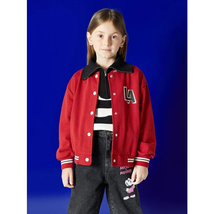 LCW Kids Kırmızı Baskılı Uzun Kollu Kız Çocuk Kolej Ceket