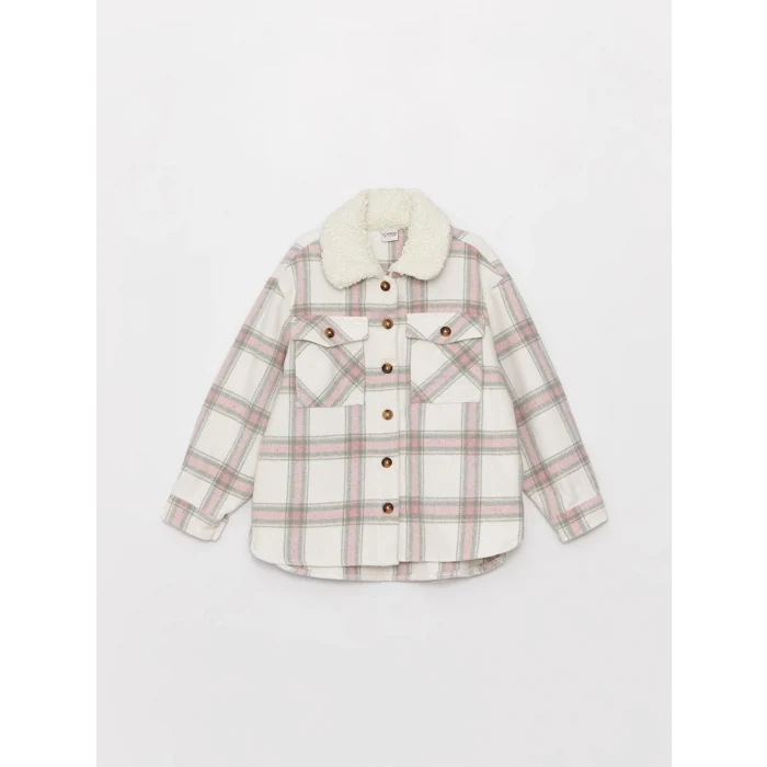 LCW Kids Ekru Ekose Uzun Kollu Kız Çocuk Gömlek Ceket