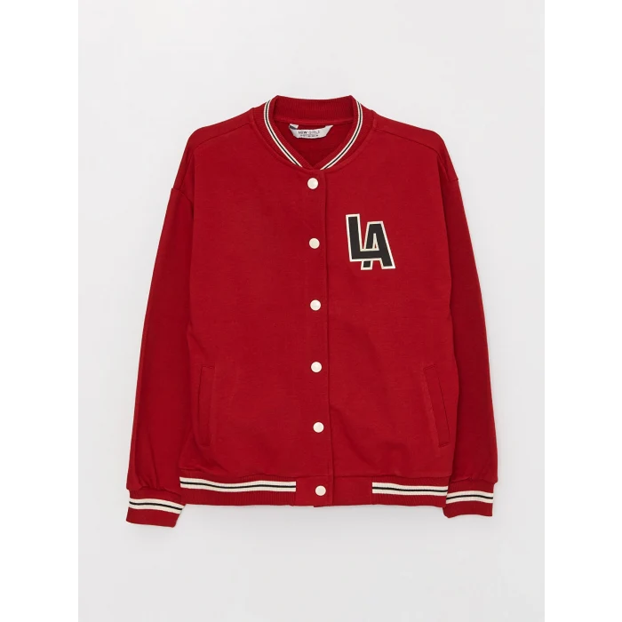 LCW Kids Kırmızı Baskılı Uzun Kollu Kız Çocuk Kolej Ceket