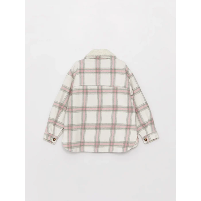 LCW Kids Ekru Ekose Uzun Kollu Kız Çocuk Gömlek Ceket