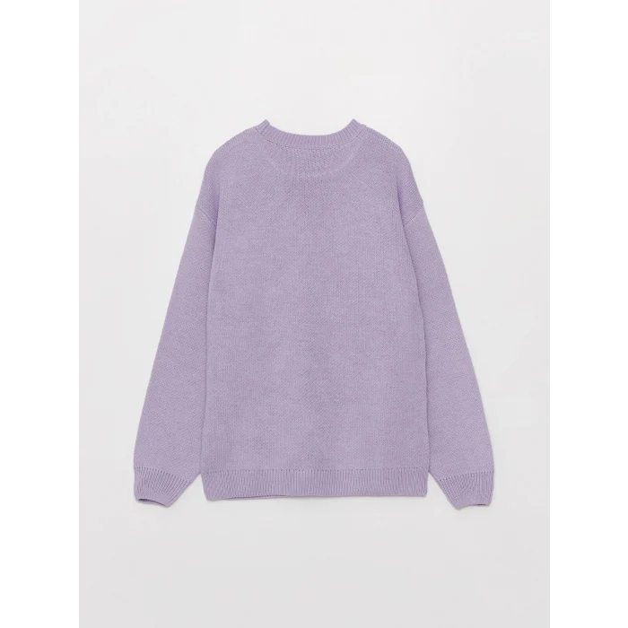 LCW Kids Lila Bisiklet Yaka Desenli Uzun Kollu Kız Çocuk Triko Kazak