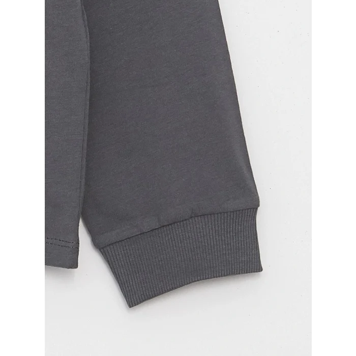 LCW Kids Gri Bisiklet Yaka Baskılı Uzun Kollu Kız Çocuk Tişört