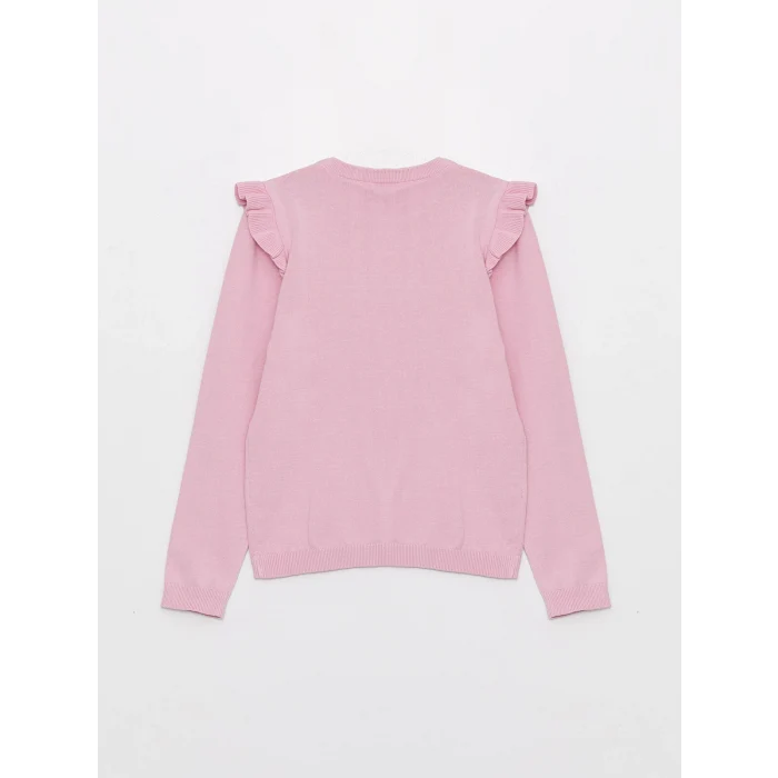 LCW Kids Pembe Bisiklet Yaka Baskılı Uzun Kollu Kız Çocuk Triko Kazak