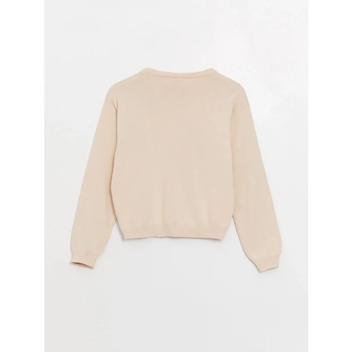 LCW Kids Pembe Bisiklet Yaka Desenli Uzun Kollu Kız Çocuk Triko Hırka