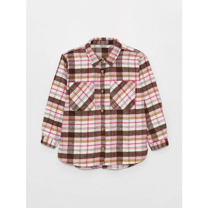 LCW Kids Pembe Ekose Uzun Kollu Kız Çocuk Gömlek Ceket