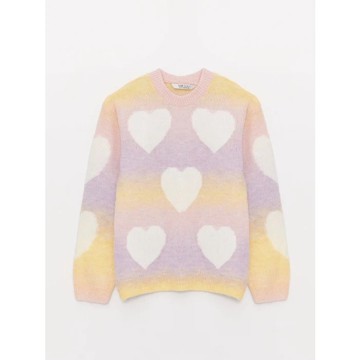 LCW Kids Karışık Bisiklet Yaka Desenli Uzun Kollu Kız Çocuk Triko Kazak