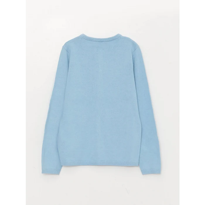 LCW Kids Mavi Bisiklet Yaka Desenli Uzun Kollu Kız Çocuk Triko Hırka