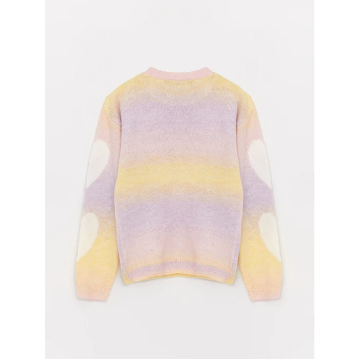 LCW Kids Karışık Bisiklet Yaka Desenli Uzun Kollu Kız Çocuk Triko Kazak