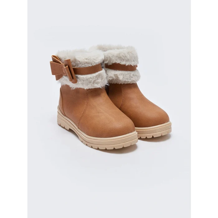 LCW STEPS Kahverengi Fermuarlı Kürk Detaylı Kız Bebek Bot