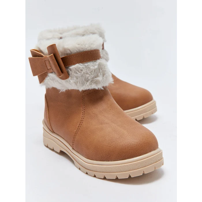 LCW STEPS Kahverengi Fermuarlı Kürk Detaylı Kız Bebek Bot