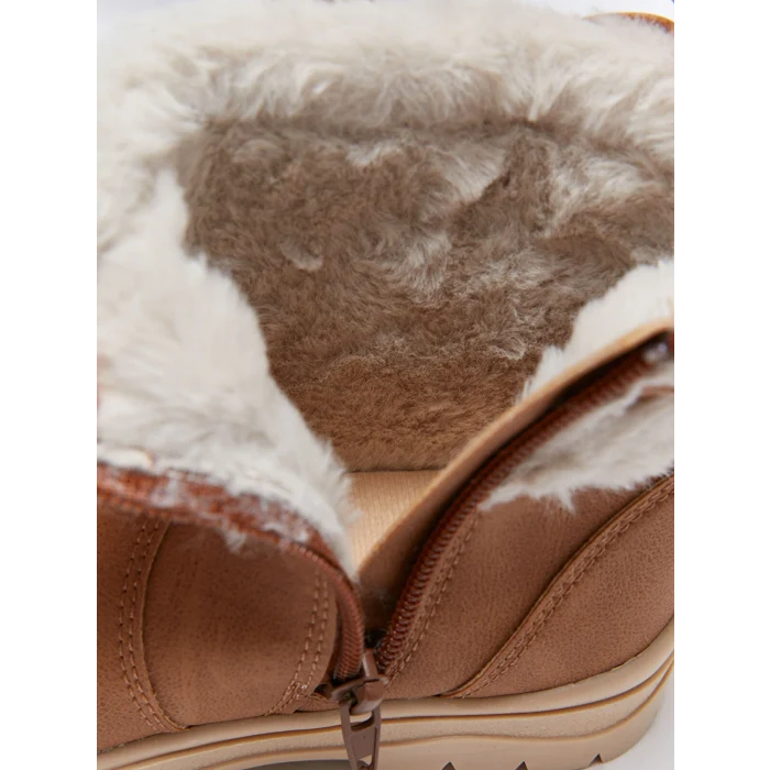 LCW STEPS Kahverengi Fermuarlı Kürk Detaylı Kız Bebek Bot