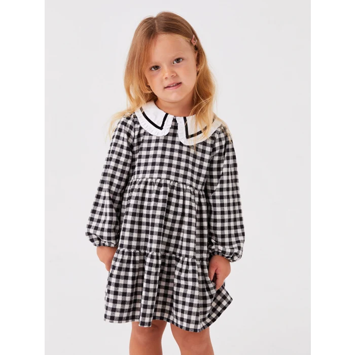 LCW baby Siyah Bebe Yaka Ekose Kız Bebek Elbise