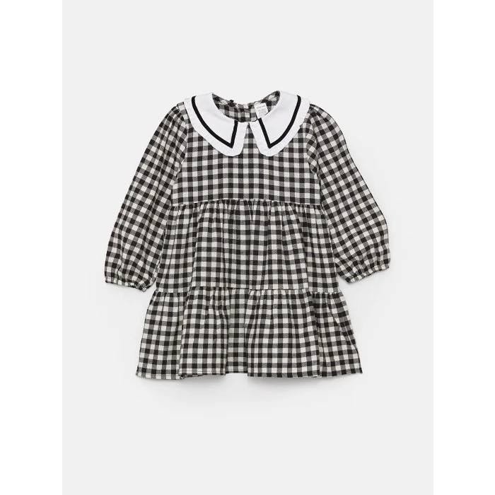 LCW baby Siyah Bebe Yaka Ekose Kız Bebek Elbise