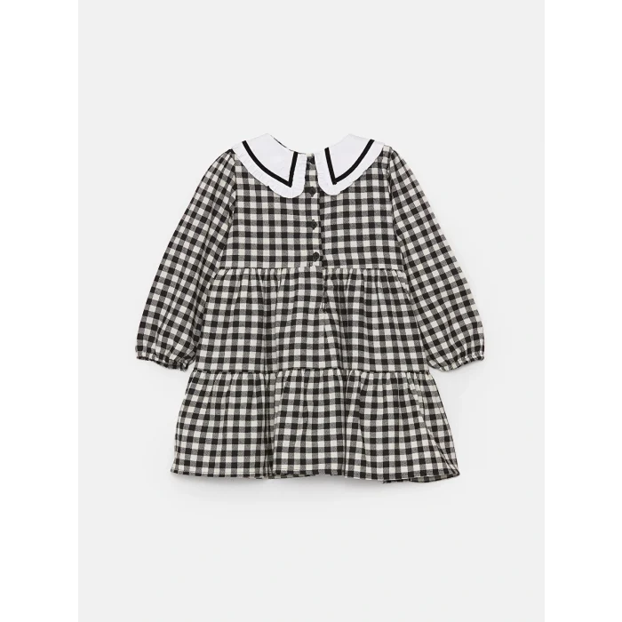 LCW baby Siyah Bebe Yaka Ekose Kız Bebek Elbise