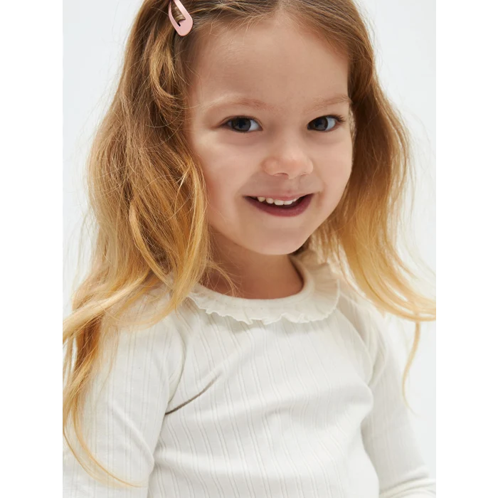 LCW baby Ekru Bisiklet Yaka Uzun Kollu Kız Bebek Tişört