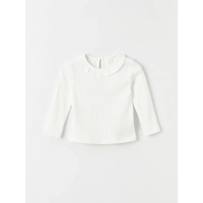 LCW baby Ekru Bisiklet Yaka Uzun Kollu Kız Bebek Tişört