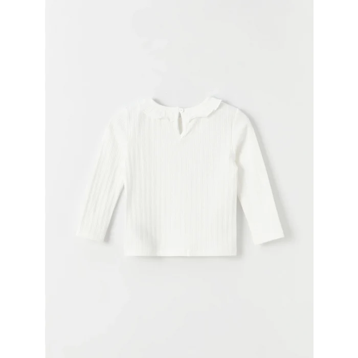 LCW baby Ekru Bisiklet Yaka Uzun Kollu Kız Bebek Tişört