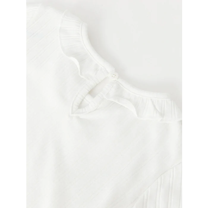 LCW baby Ekru Bisiklet Yaka Uzun Kollu Kız Bebek Tişört