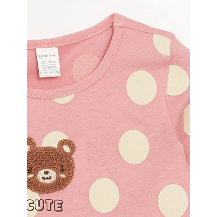 LCW baby Pembe Bisiklet Yaka Uzun Kollu Nakış Detaylı Kız Bebek Tişört