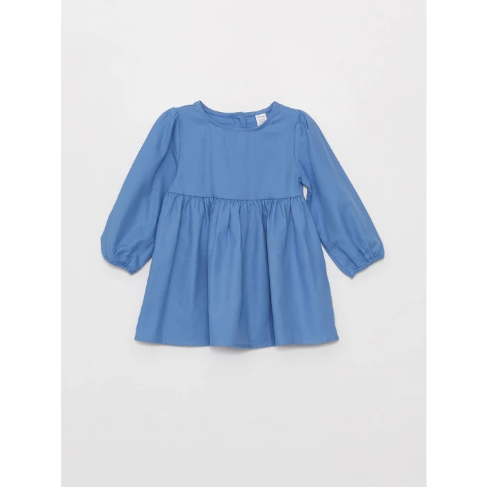 LCW baby Mavi Bisiklet Yaka Kız Bebek Elbise ve Süveter 2li Takım