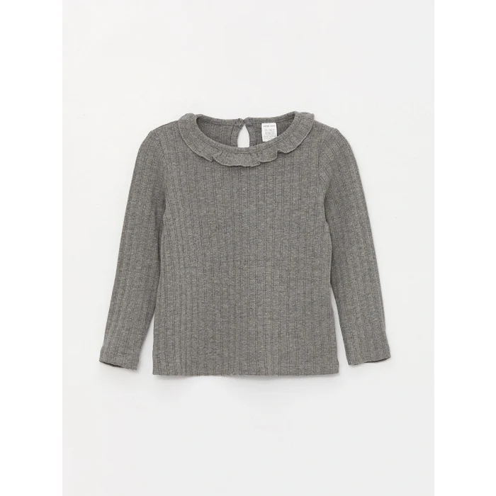 LCW baby Antrasit Bisiklet Yaka Uzun Kollu Kız Bebek Tişört