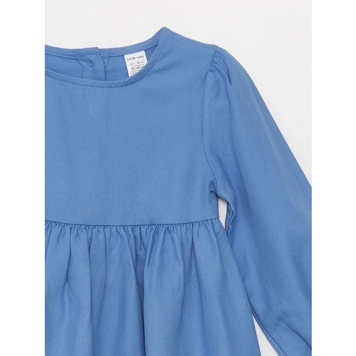 LCW baby Mavi Bisiklet Yaka Kız Bebek Elbise ve Süveter 2li Takım